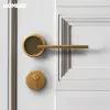 Haobao indoor bedroom door lock, Nordic silent magnetic door lock, yellow antique copper modern and simple split solid wood door handle details Picture